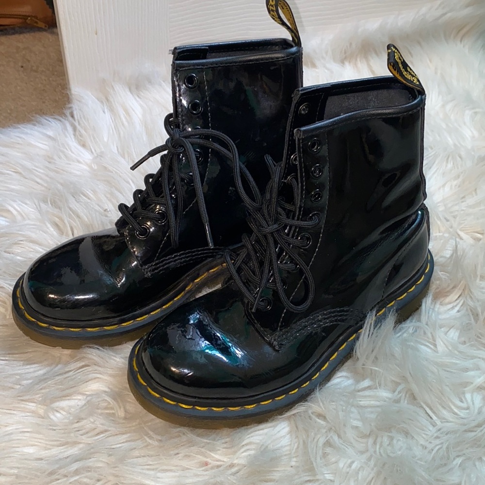Doc Martens black glossy mid cut boot